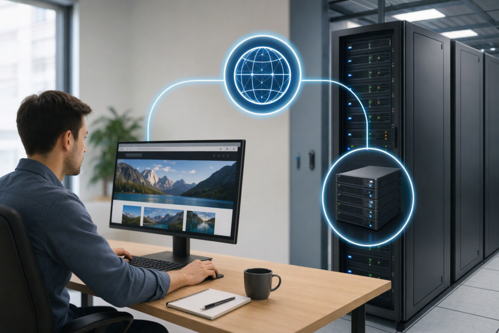 Hoe webhosting werkt: domeinnaam, server en websitebezoeker